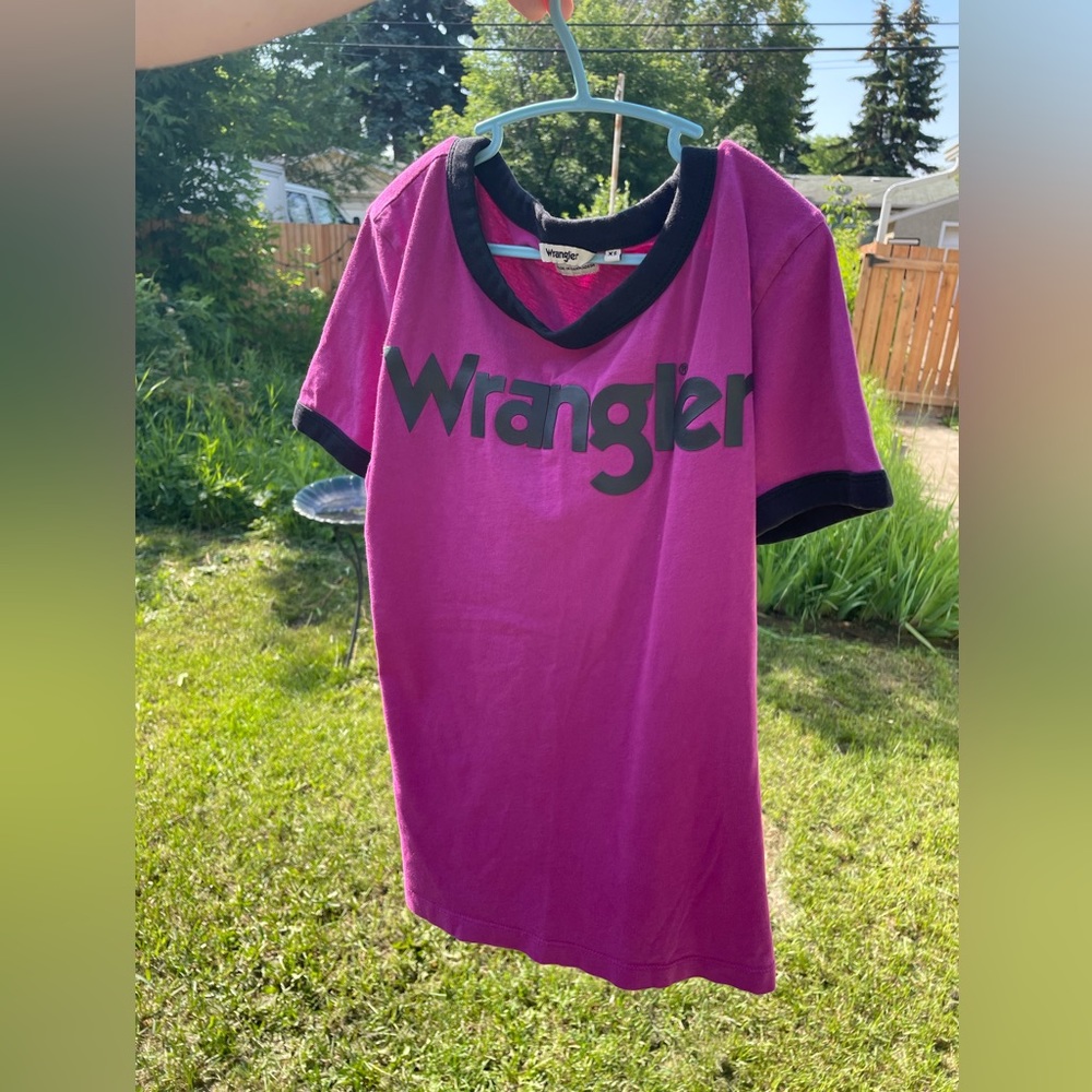 🤠 Wrangler Ringer Tee Shirt US XS Purple Pink Cowgirl🤠